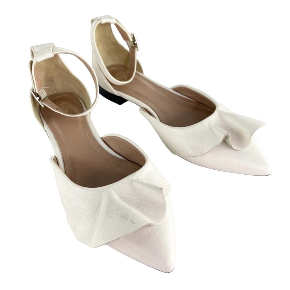 Lewit White Pointed Toe Ankle Strap Flats